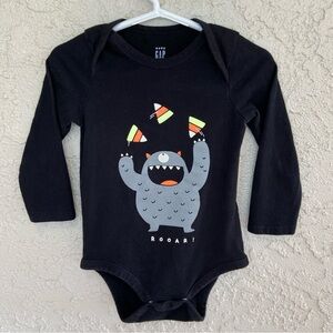 Baby Gap Size 18-24 Mo Black Cotton Halloween Bodysuit Candy Corn Monster